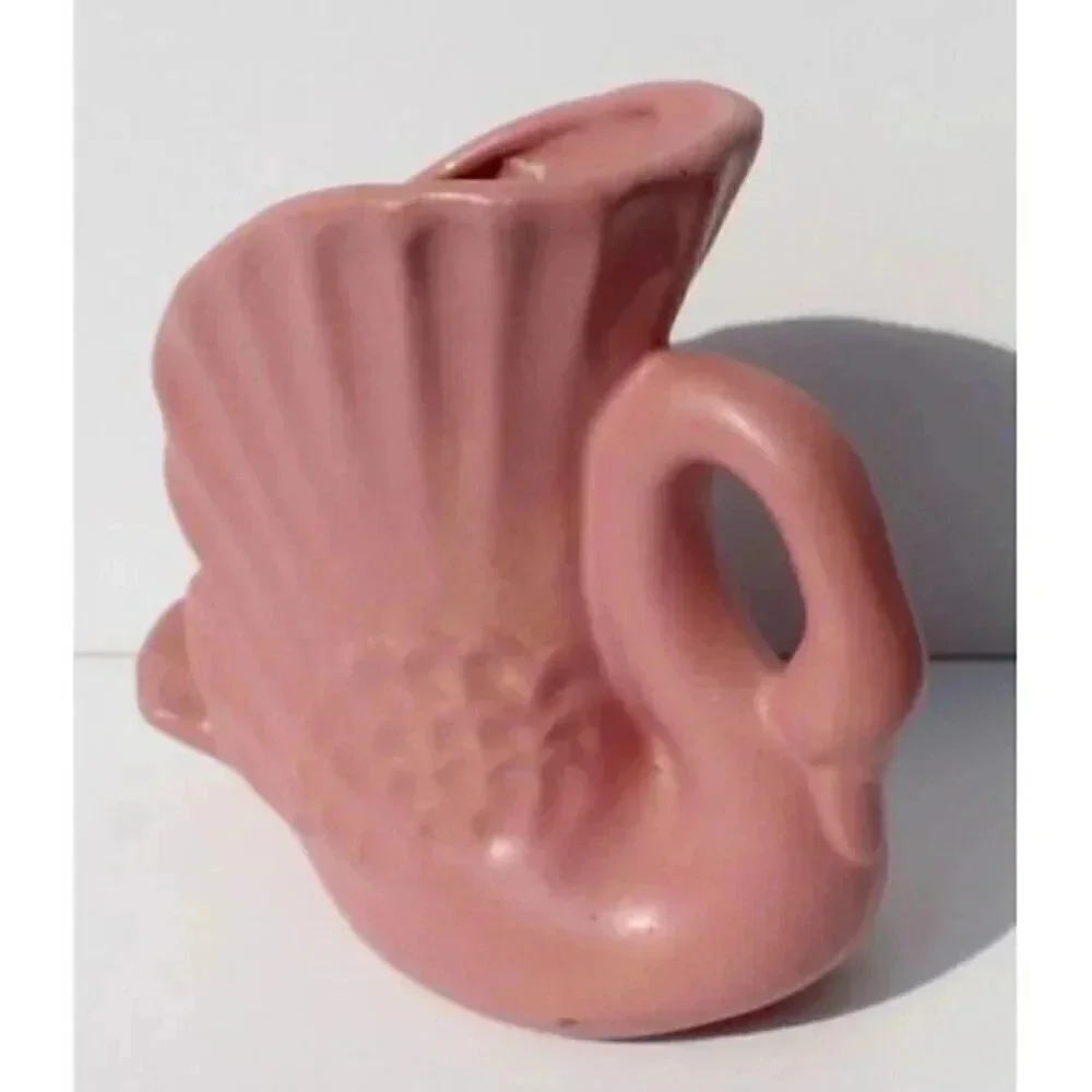 Vtg 1950's Rosemeade Dakota Pottery Pink Swan Planter Pot Country Farmhouse